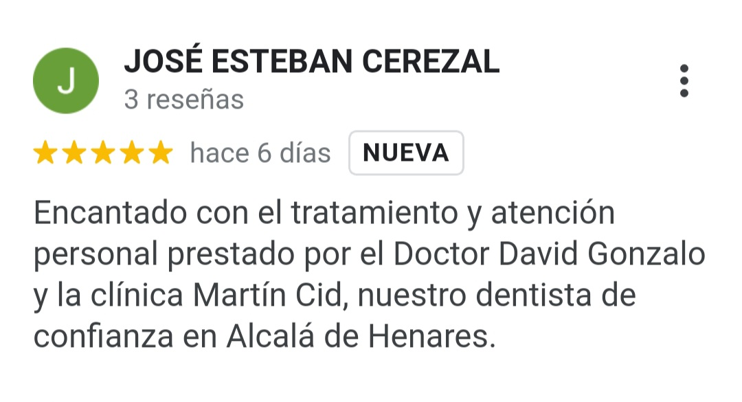 Reseña clínica martin cid dentista en Alcalá de Henares